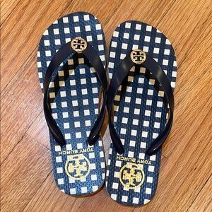 Tory Burch Navy and White Flip Flops